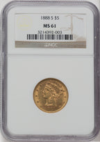 1888-S $5 Liberty Half Eagle NGC MS61