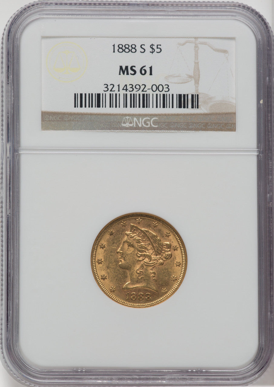 1888-S $5 Liberty Half Eagle NGC MS61