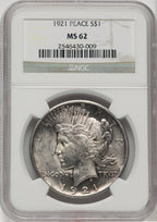 1921 $1 Peace Dollar NGC MS62