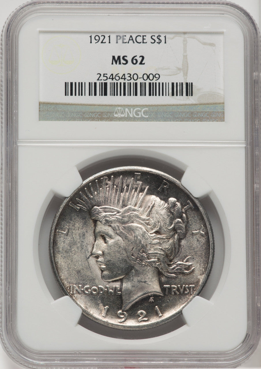 1921 $1 Peace Dollar NGC MS62