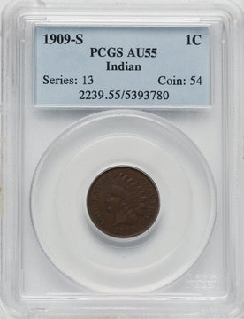 1909-S 1C Indian RB Indian Cent PCGS AU55