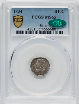 1834 H10C CAC Bust Half Dime PCGS MS65