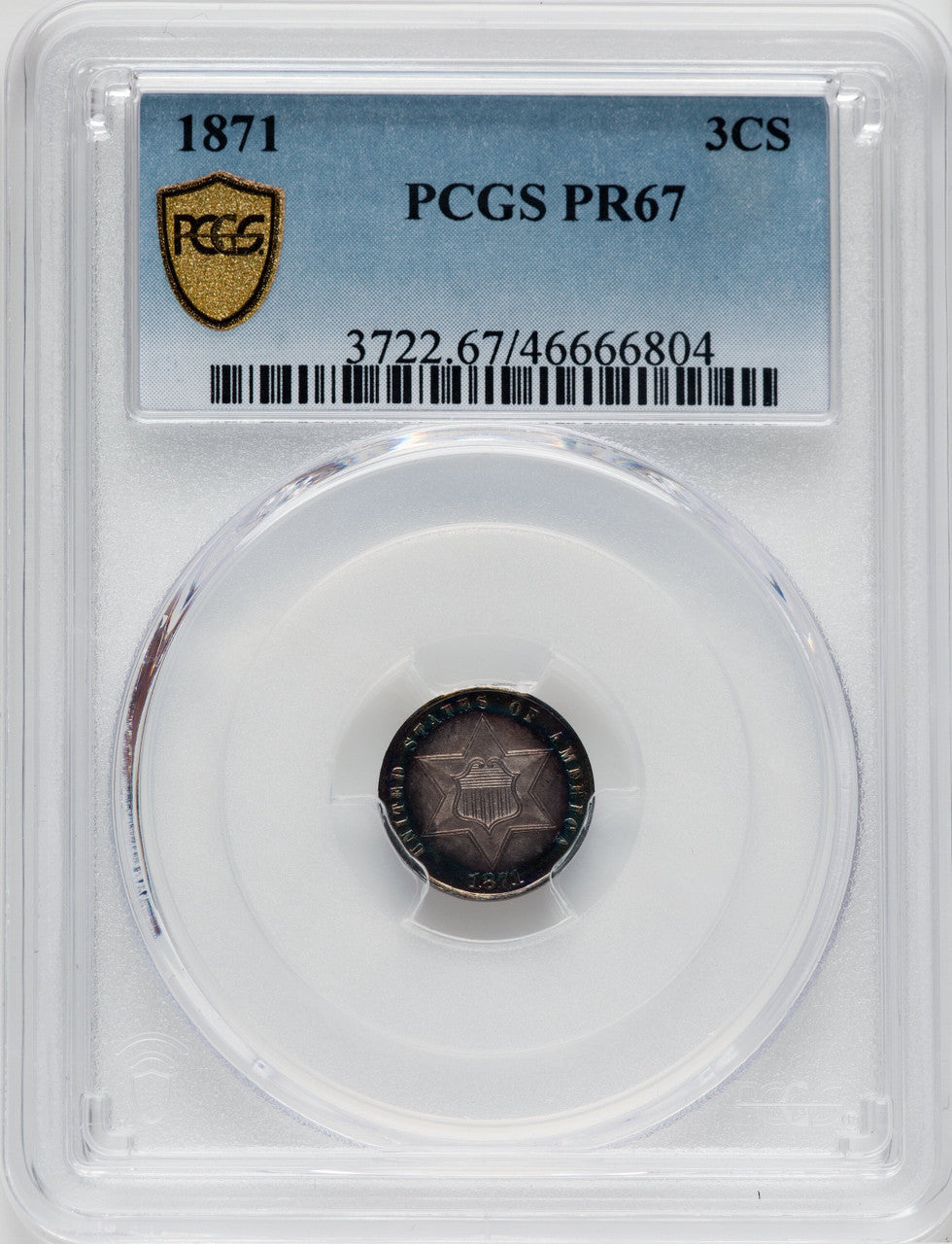 1871 3CS Proof Three Cent Silver PCGS PR67