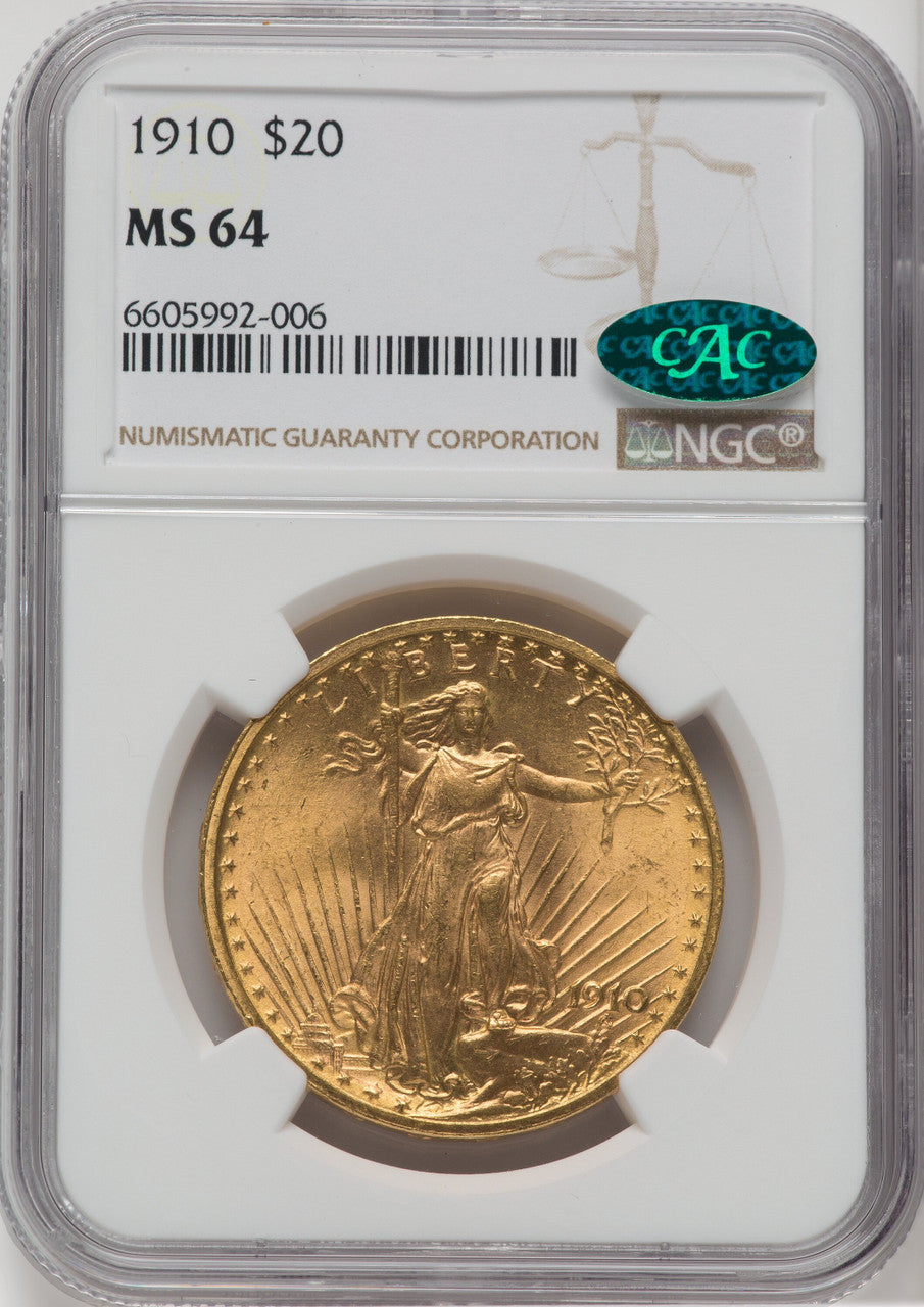 1910 $20 CAC Saint-Gaudens Double Eagle NGC MS64