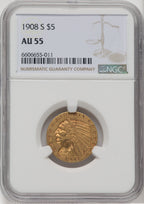 1908-S $5 Indian Half Eagle NGC AU55