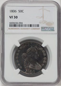 1806 50C Pointed 6 Stem Early Half Dollar NGC VF30
