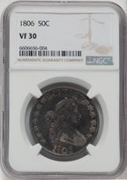 1806 50C Pointed 6 Stem Early Half Dollar NGC VF30