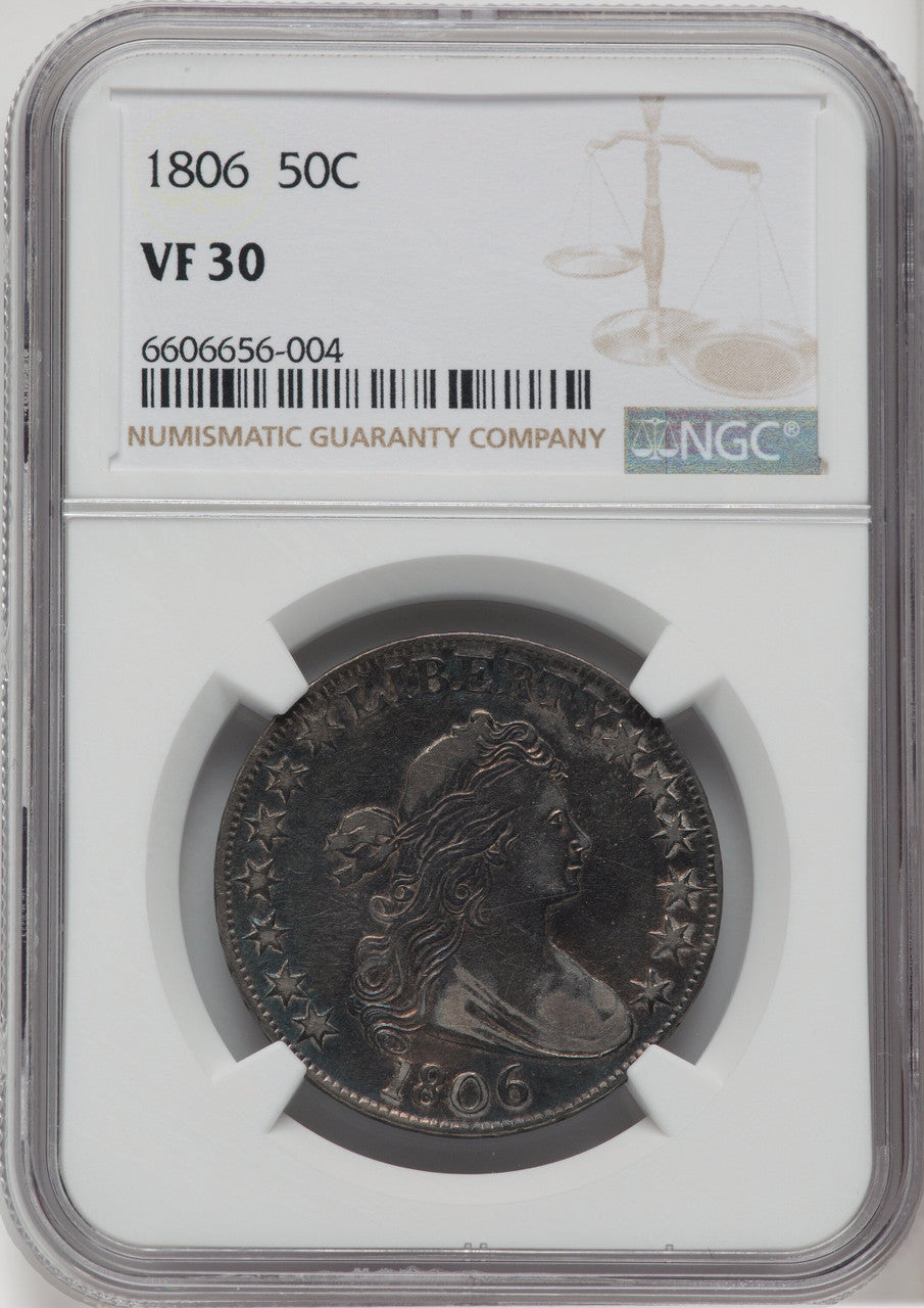 1806 50C Pointed 6 Stem Early Half Dollar NGC VF30