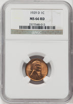 1929-D 1C RD Lincoln Cent NGC MS66