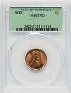1933 1C RD Lincoln Cent PCGS MS67