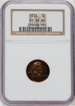 1936 1C TYPE 2 RD Proof Lincoln Cent NGC PR65