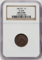 1867/67 1C RPD FS-301 S-1 BN Indian Cent NGC MS62