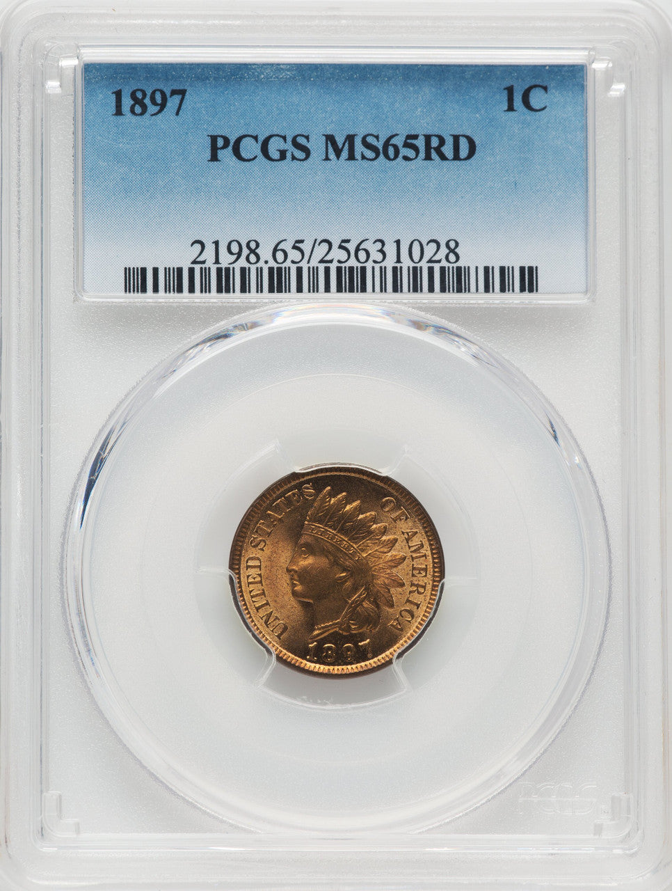 1897 1C RD Indian Cent PCGS MS65