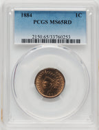 1884 1C RD Indian Cent PCGS MS65