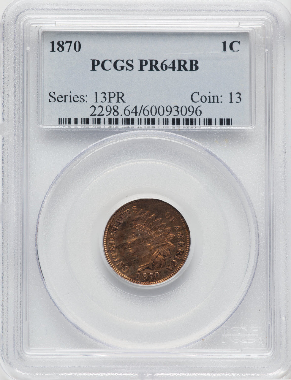 1870 1C RB Proof Indian Cent PCGS PR64