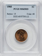 1905 1C RD Indian Cent PCGS MS65