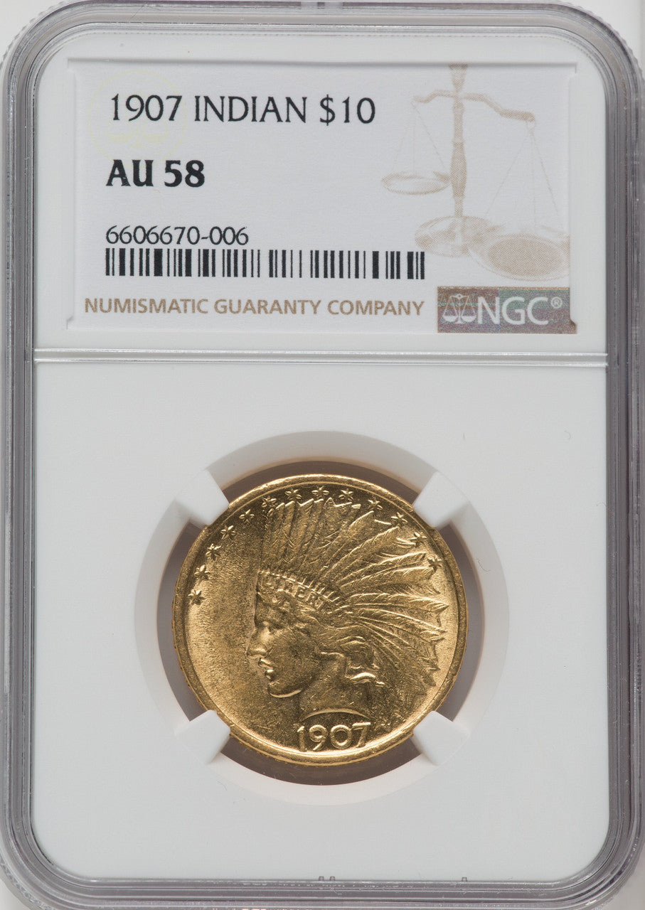 1907 $10 No Motto Indian Eagle NGC AU58