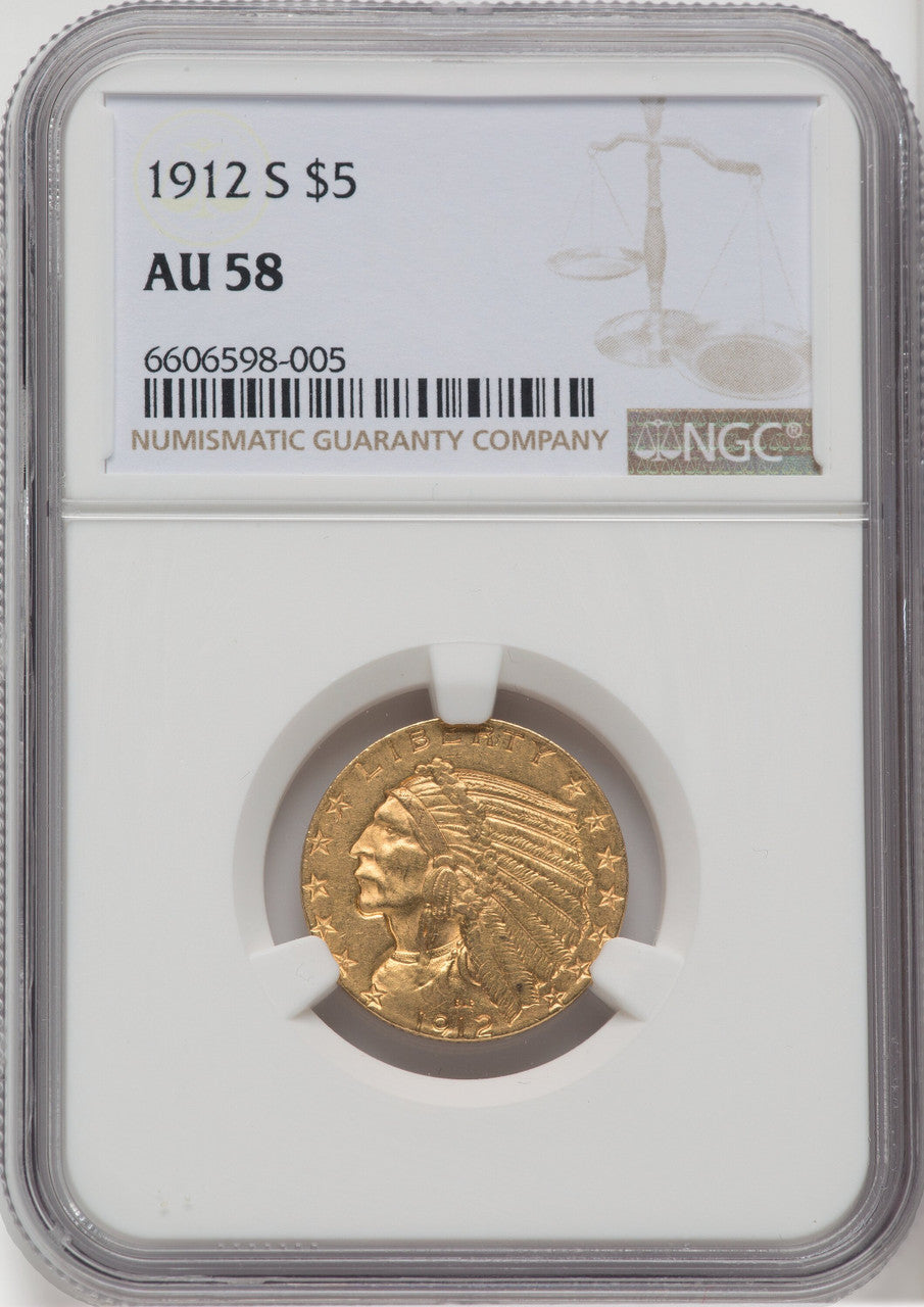 1912-S $5 Indian Half Eagle NGC AU58