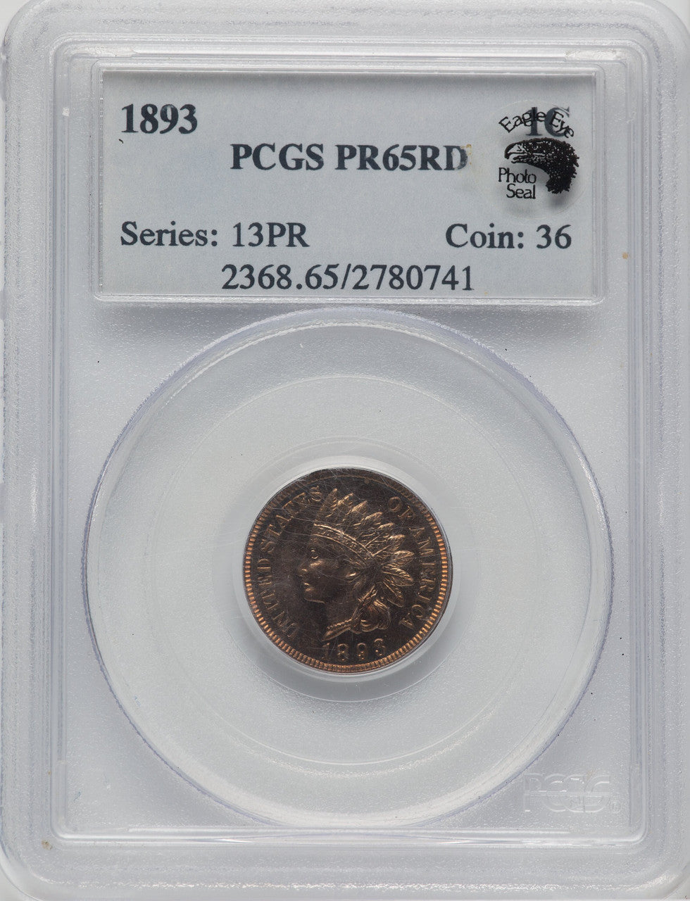 1893 1C RD Proof Indian Cent PCGS PR65