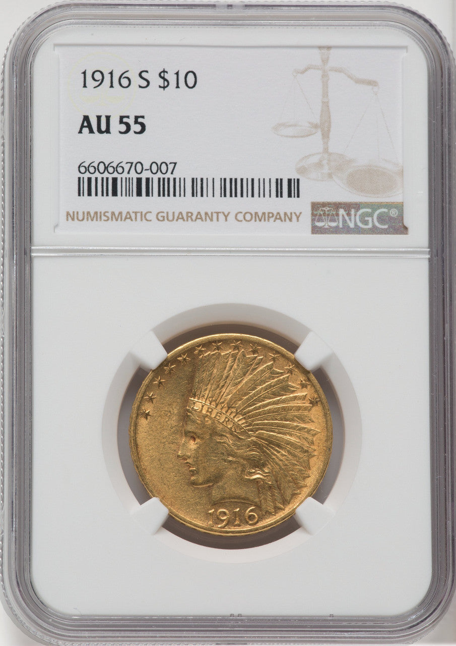 1916-S $10 Indian Eagle NGC AU55