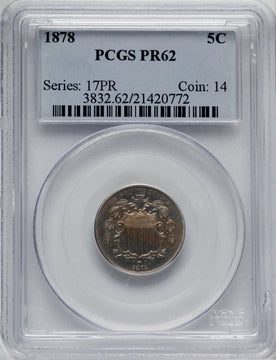 1878 5C Proof Shield Nickel PCGS PR62