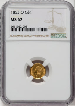 1853-O G$1 Gold Dollar NGC MS62
