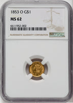 1853-O G$1 Gold Dollar NGC MS62