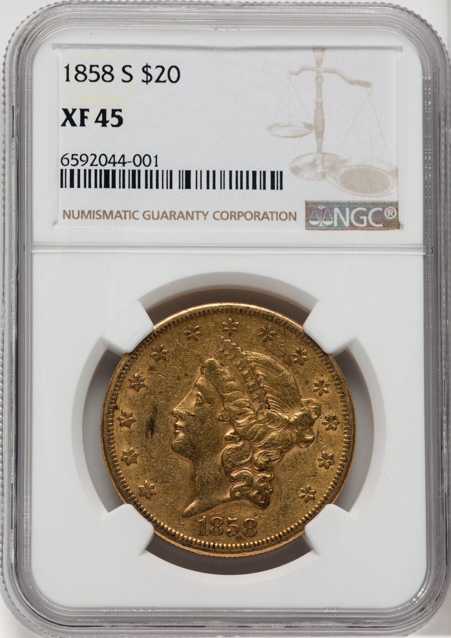 1858-S $20 Liberty Double Eagle NGC XF45