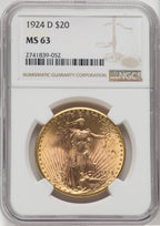 1924-D $20 Saint-Gaudens Double Eagle NGC MS63