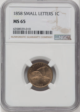 1858 1C SM LETTERS Flying Eagle Cent NGC MS65