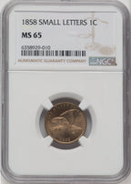 1858 1C SM LETTERS Flying Eagle Cent NGC MS65