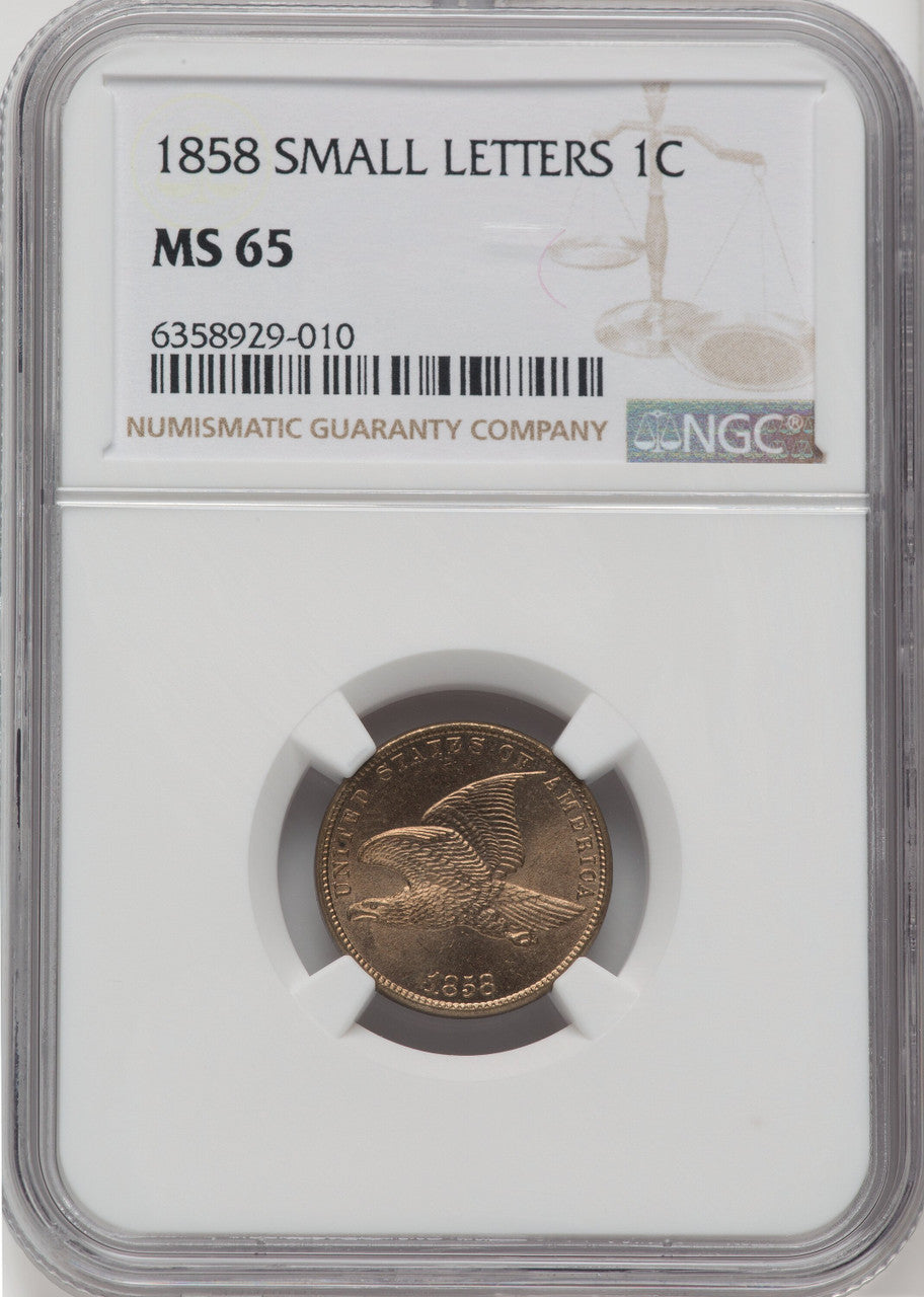 1858 1C SM LETTERS Flying Eagle Cent NGC MS65