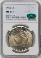 1925-S $1 CAC NGC Plus Peace Dollar NGC MS64+