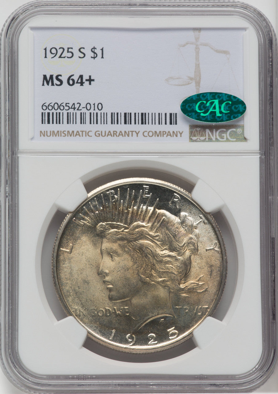 1925-S $1 CAC NGC Plus Peace Dollar NGC MS64+