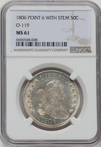 1806 50C O-119 Pointed 6 Stem Early Half Dollar NGC MS61