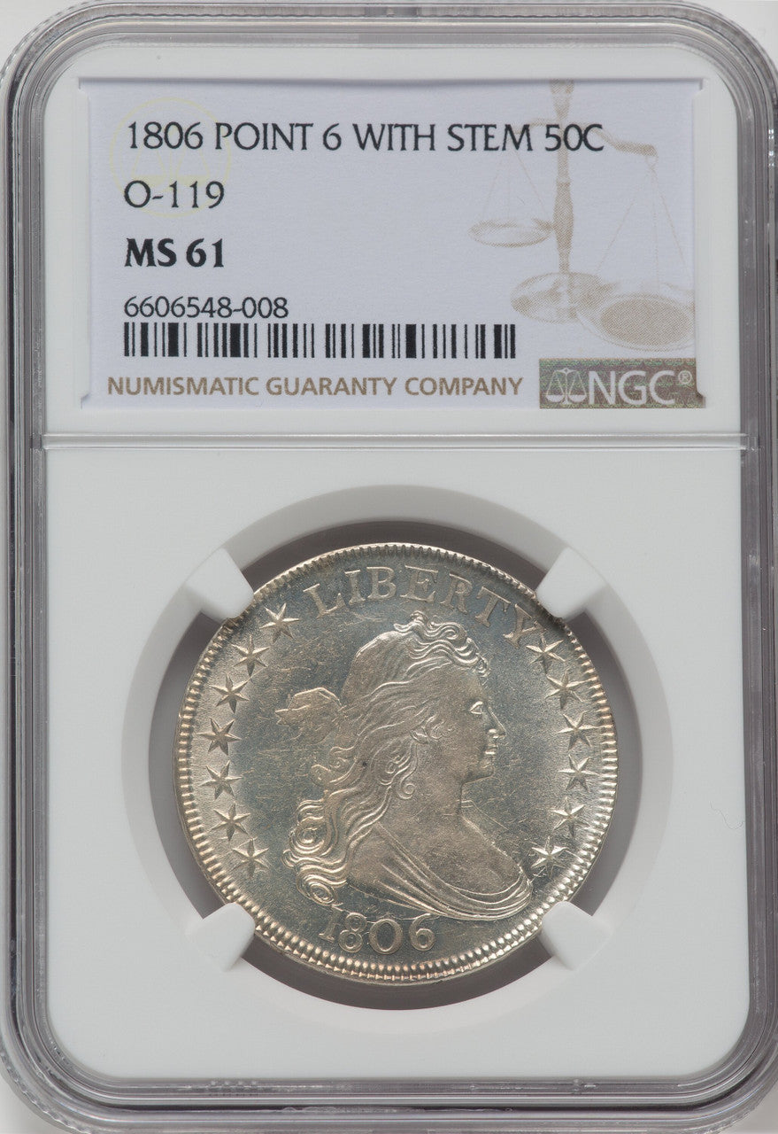 1806 50C O-119 Pointed 6 Stem Early Half Dollar NGC MS61