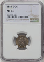1885 3CN Three Cent Nickel NGC MS63
