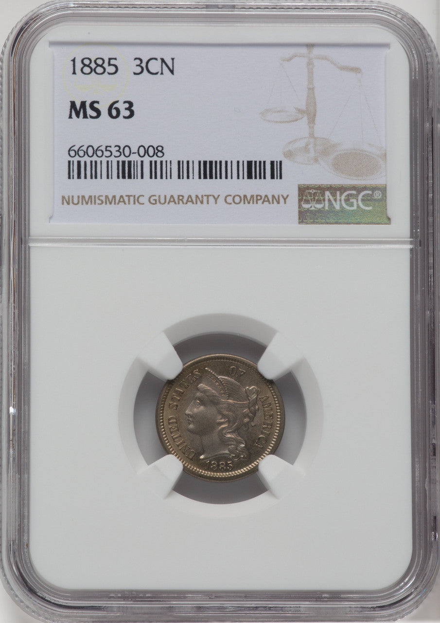 1885 3CN Three Cent Nickel NGC MS63