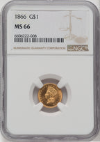 1866 G$1 Gold Dollar NGC MS66