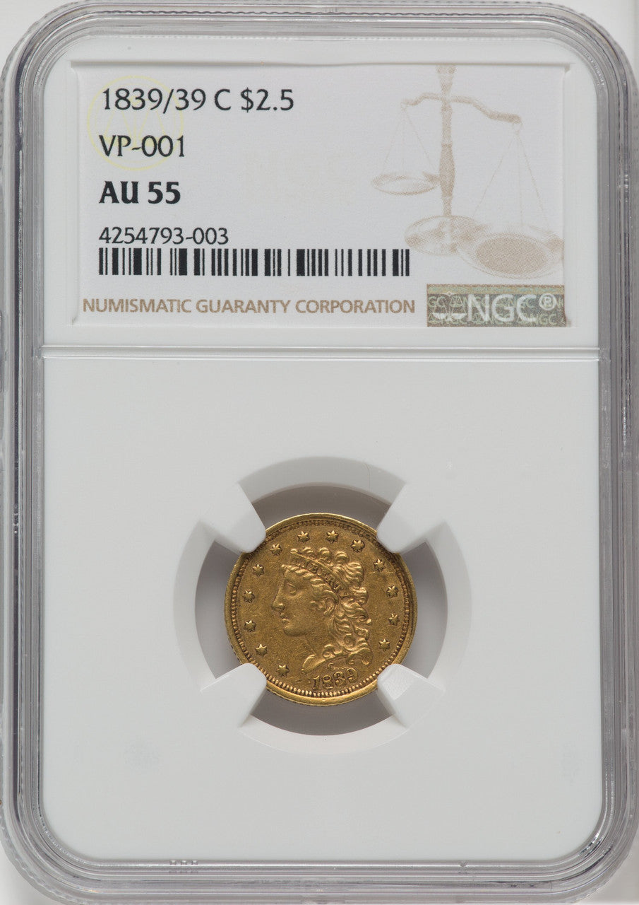 1839-C $2.50 HM-1 Classic Quarter Eagle NGC AU55