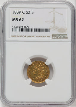 1839-C $2.50 Classic Quarter Eagle NGC MS62