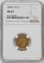 1839-C $2.50 Classic Quarter Eagle NGC MS62