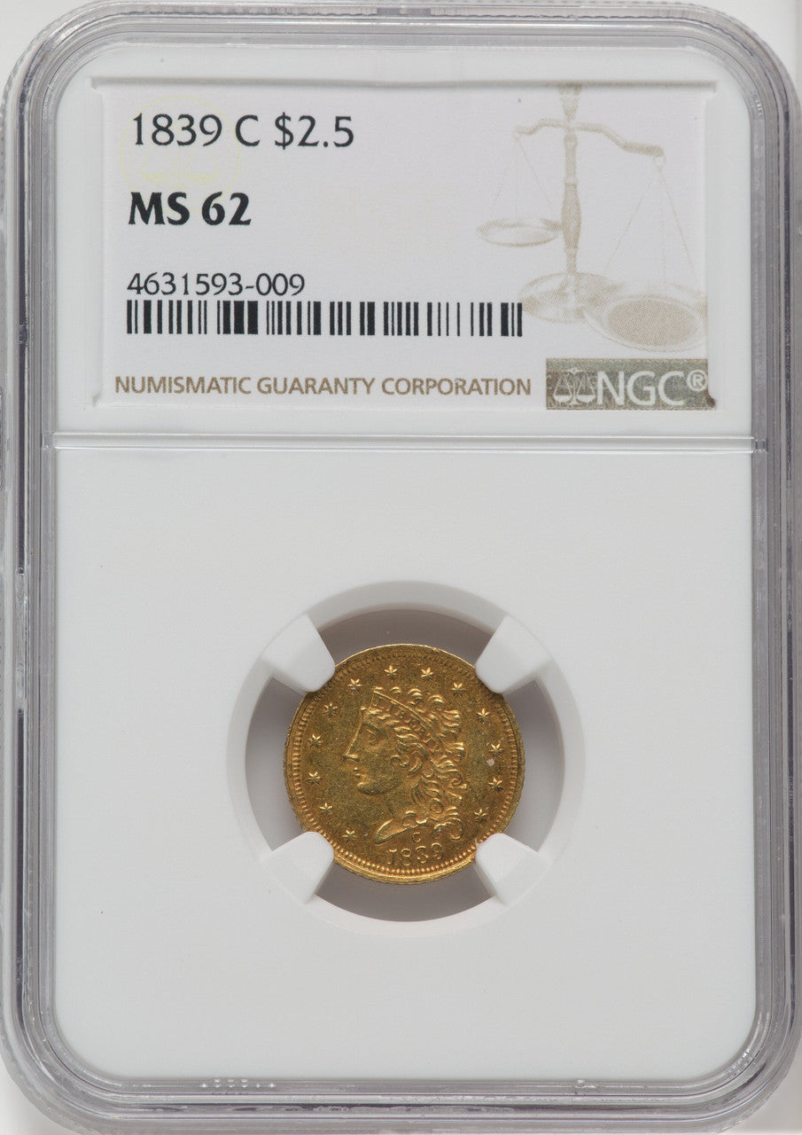 1839-C $2.50 Classic Quarter Eagle NGC MS62