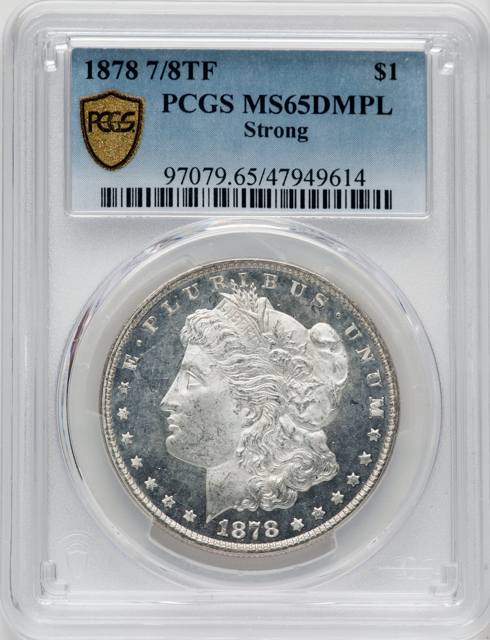 1878 7/8TF $1 STRONG DM Morgan Dollar PCGS MS65