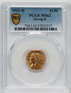 1911-D $2.50 Indian Quarter Eagle PCGS MS62