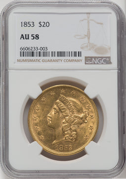 1853 $20 Liberty Double Eagle NGC AU58