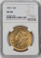 1853 $20 Liberty Double Eagle NGC AU58
