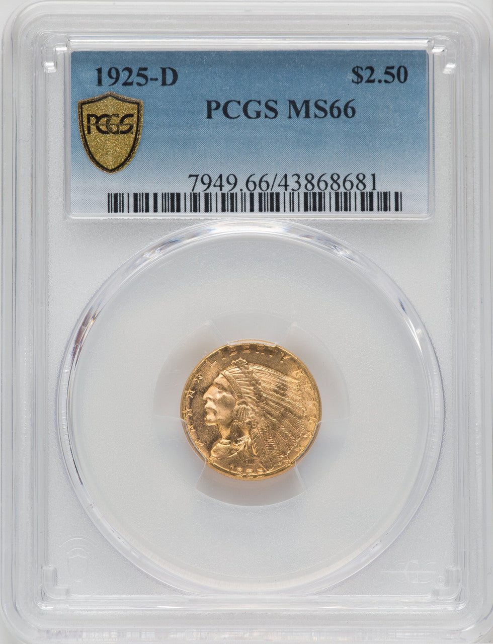 1925-D $2.50 Indian Quarter Eagle PCGS MS66