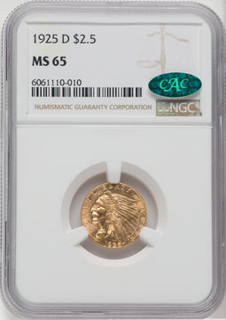 1925-D $2.50 CAC Indian Quarter Eagle NGC MS65
