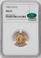 1925-D $2.50 CAC Indian Quarter Eagle NGC MS65